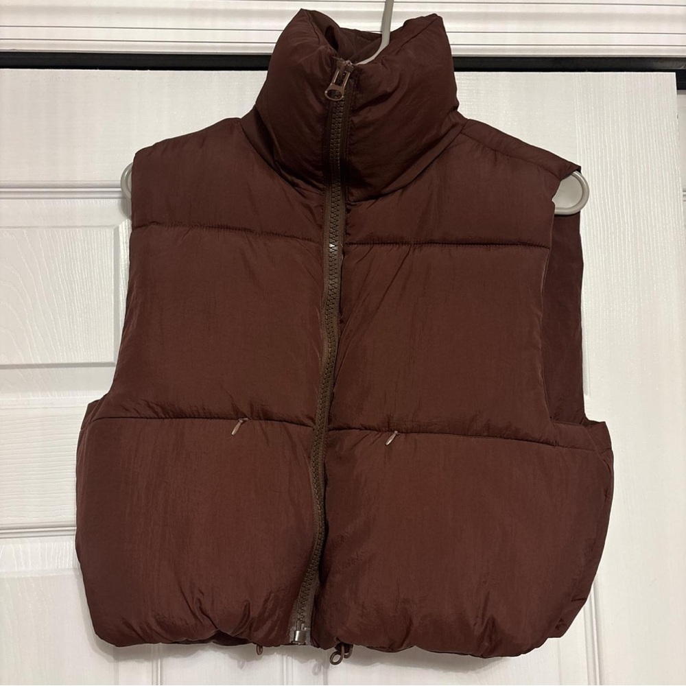 brown puffer vest